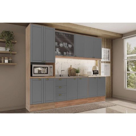 Cozinha Modulada Carraro 5 Peças Bella C5P122 Nogal/Cinza