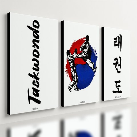 Kit 3 Quadro Decorativo Taekwondo Arte Marcial Sala Quarto 28x20cm