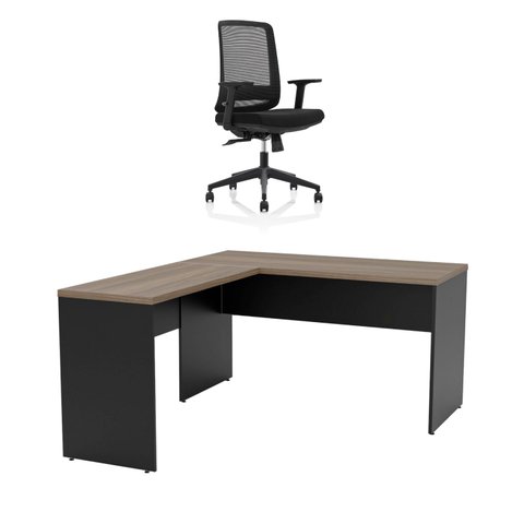 Mesa de Escritório em L 140x60cm + Cadeira Ergonômica Reclinável com Apoio Lombar,Pistão Classe 4