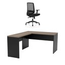 Ver imagem 1 de Mesa de Escritório em L 140x60cm + Cadeira Ergonômica Reclinável com Apoio Lombar,Pistão Classe 4