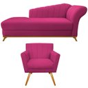 Ver imagem 1 de Kit Diva Recamier Vanessa 185cm Lado Esquerdo e 01 Poltrona Laura Suede Doce Sonho Móveis Pink