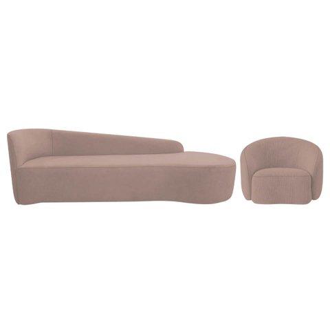 Kit Divã Recamier Orgânico França 200cm Lado Direito e Poltrona Amore Linho