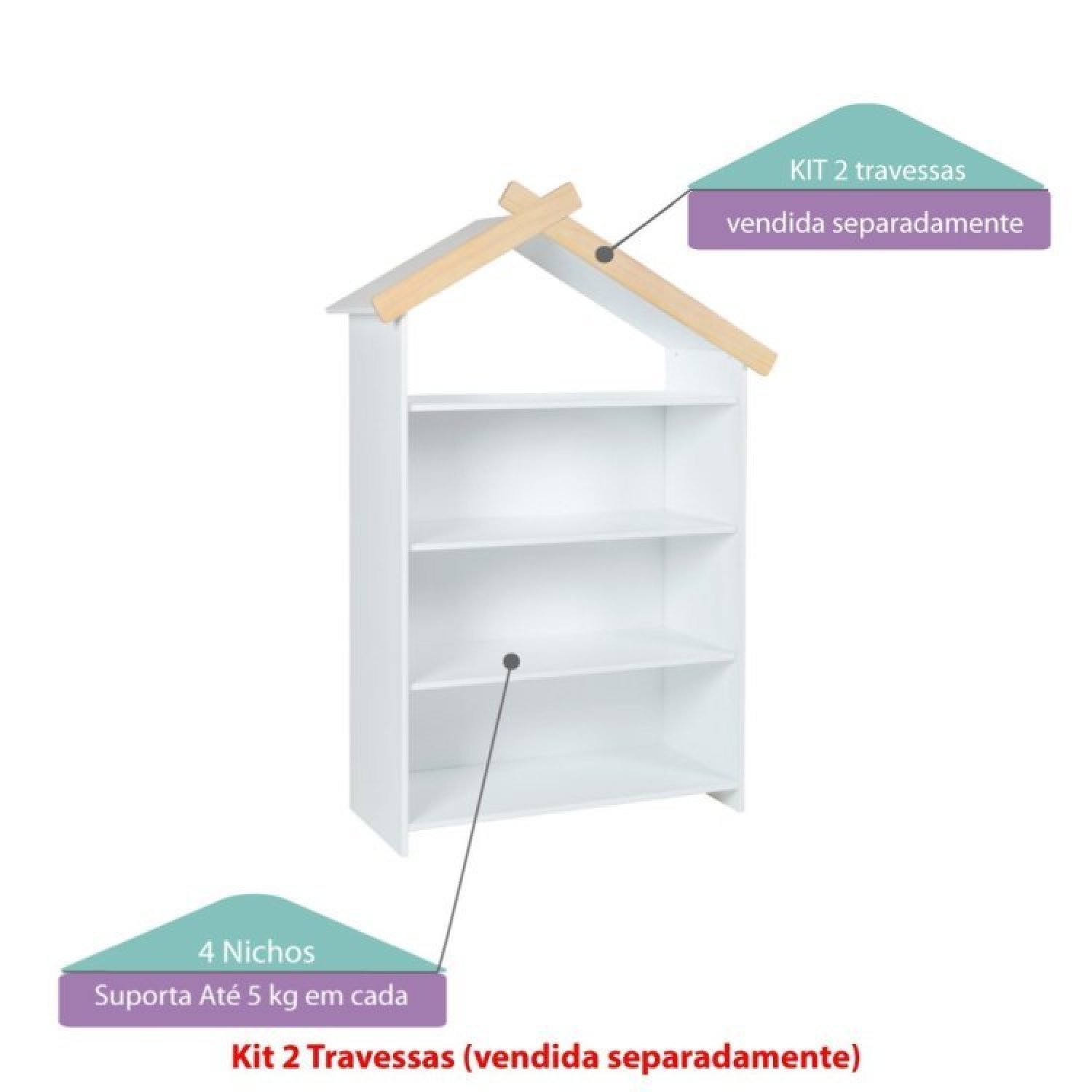Estante Infantil Casinha com Aplique de Madeira Casatema - 11