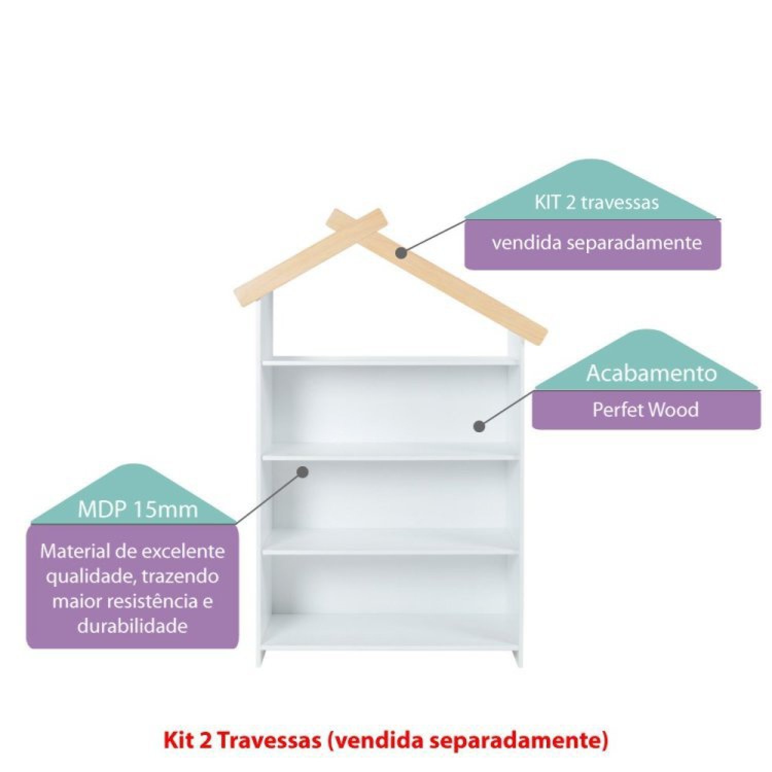 Estante Infantil Casinha com Aplique de Madeira Casatema - 9