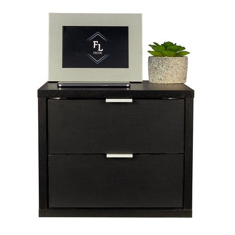 Mesa de Cabeceira 30cm com Duas Gavetas Preto 100% MDF