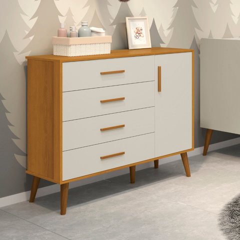 Cômoda Sapateira Infantil 4 Gavetas 1 Porta Isis Bege/Areia/Savana