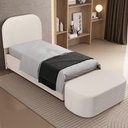 Ver imagem 2 de Cabeceira Cama Box 100cm Lanna com Puff Recamier Doha W01 Linho Cru - Lyam Decor