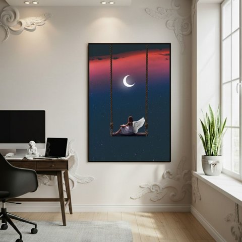 Quadro Decorativo no Balanço Dos Céus 70x50cm Mold Preta