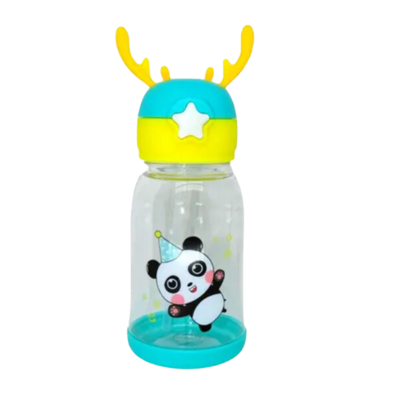 Garrafinha de Água Infantil 600ml com Canudo de Silicone:verde - Panda