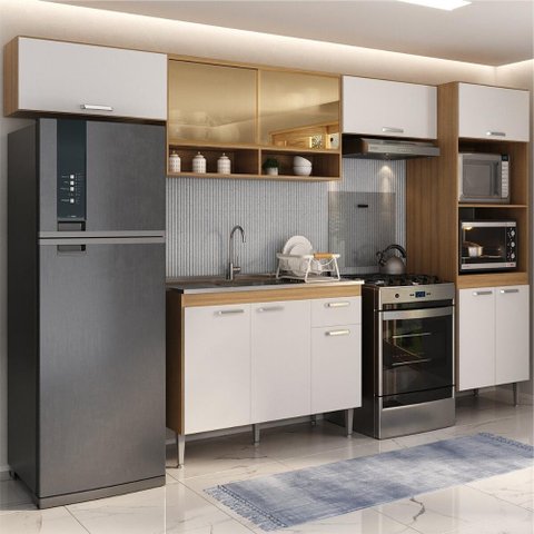 Armário de Cozinha Completa com Gabinete Pia e Torre Quente Paris Multimóveis Mp2223 Rustic/branco