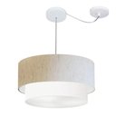 Ver imagem 1 de Lustre Pendente Cilíndrico com Desvio Linho Bege e Branco Mj-4360 para Mesa de Jantar e Estar