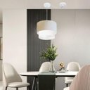 Ver imagem 2 de Lustre Pendente Cilíndrico com Desvio Linho Bege e Branco Mj-4360 para Mesa de Jantar e Estar