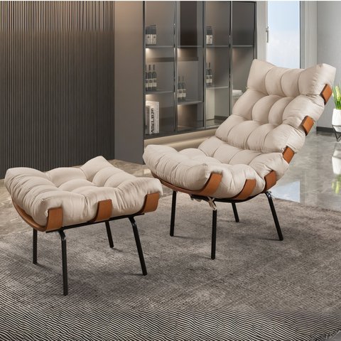 Poltrona com Puff Costela Linho