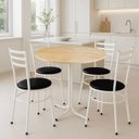 Ver imagem 2 de Mesa de Jantar Redonda 80cm Branca Tampo Madeira Pinus
