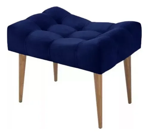 Puff Banqueta Retro:azul Veludo