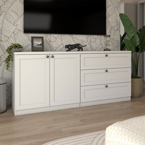 Rack Americano 2 Portas 3 Gavetas 100% Mdf Branco Fosco - Panorama Móveis