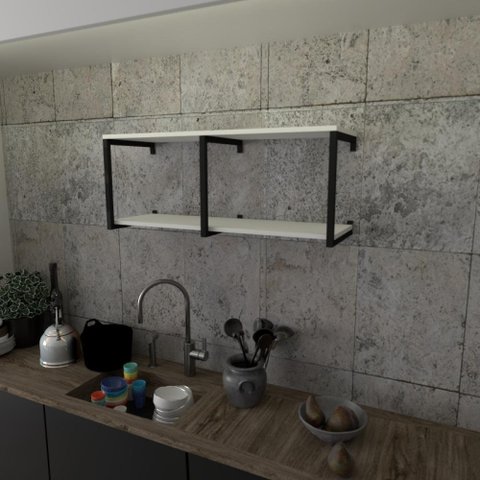 Prateleira Industrial Suspensa Estante Parede Nicho Branca Ferro e Madeira Suporte Pratileira