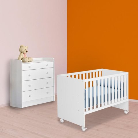 Conjunto Berço Retro e Cômoda Trocador Branco