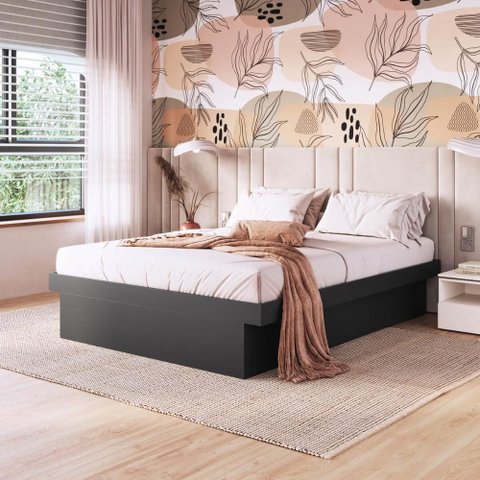 Cama Casal Flutuante 142,2cm com Box Baú para Armazenamento Cor:grafite