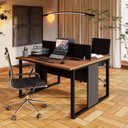 Ver imagem 1 de Conjunto Mesa Plataforma de Trabalho 2 Lugares 120x120cm Nogal e Preto Industrial