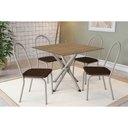 Ver imagem 1 de Conjunto: Mesa de Cozinha Volga C/ Tampo de Madeira 90cm e 4 Cadeiras Noruega Niquel/nogueira -