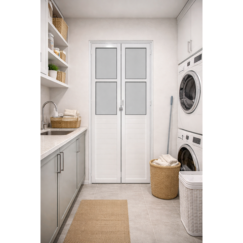 Porta Camarão Lambril com Vidro Alumínio Branco 210x100 Lado Esquerdo