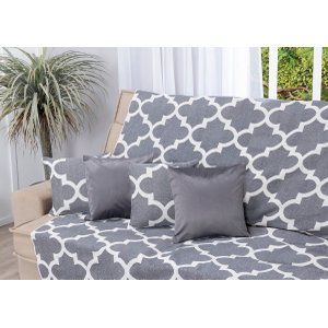 Kit Manta de Sofá 2,40 X 1,50 + 4 Capas de Almofada Jacquard e Suede:medalhão Cinza