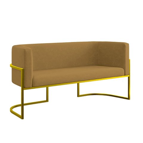 Sofá Namoradeira 2 Lugares Moderna Base Metal Gold – Balaqui Cor:capuccino