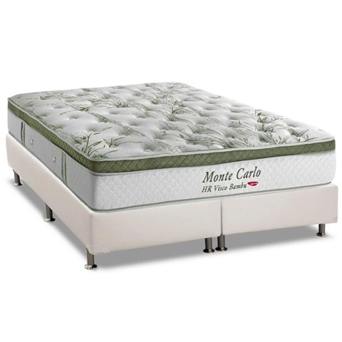Cama Box Queen: Colchão Molas Herval Masterpocket Ensacadas Monte Carlo Visco + Base Branco(158x198