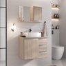 Conjunto Gabinete Banheiro Completo Prisma 60cm - Madeirado Inteiro com Tampo Vidro - 1