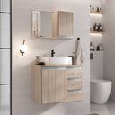 Ver imagem 1 de Conjunto Gabinete Banheiro Completo Prisma 60cm - Madeirado Inteiro com Tampo Vidro