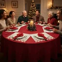 Ver imagem 2 de Kit Mesa Posta Natal Natalina Toalha de Mesa 6 Lugares Grande, 6 Jogo Americano, 6 Guardanapos, Vela
