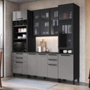 Ver imagem 1 de Cozinha Modulada Compacta 4 Peças 240cm 10 Portas 4 Gavetas com Tampo Mônaco Cinza Chumbo/Titânio
