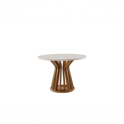 Mesa de Jantar Vênus Redonda 1,10 com Tampo de Vidro Off White em MDF LJ Móveis