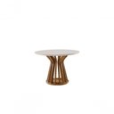 Ver imagem 1 de Mesa de Jantar Vênus Redonda 1,10 com Tampo de Vidro Off White em MDF LJ Móveis