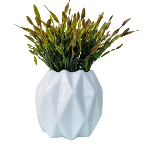 Vaso cachepot branco geométrico 3D enfeite mesa c/ planta