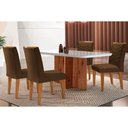 Ver imagem 1 de Conjunto: Mesa Sala Jantar Berlim C/ Tampo Madeirado C/ Vidro Canto Curvo 120x80cm e 4 Cadeiras