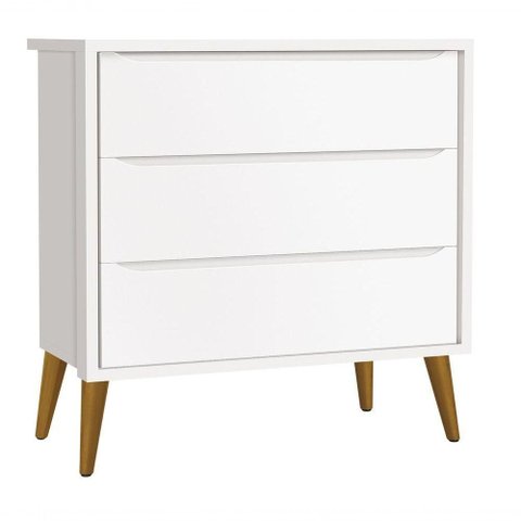 Cômoda Gaveteiro Théo New Branco Fosco com Madeira - Moveisaqui