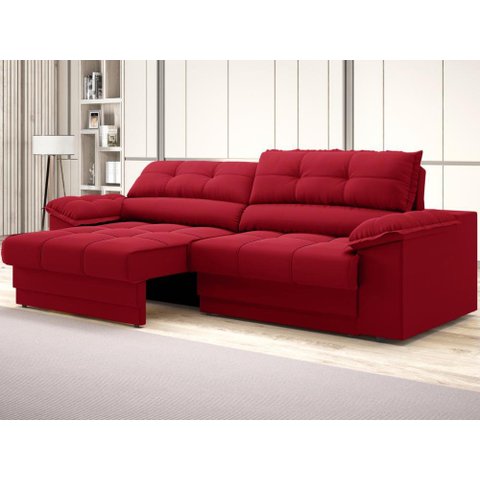 Sofá com Carregador Usb e Molas no Assento Retrátil Reclinável Mimo 2,30m Velosuede Vermelho - Netso