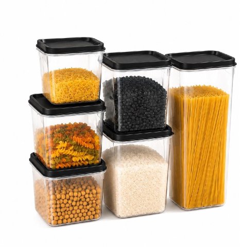 Kit 6 Potes Herméticos Modulares Porta Mantimentos Empilháveis para Alimentos e Dispensa Bpa Free
