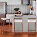 Ver imagem 2 de Kit 3 Banquetas Bar Cozinha Bistrô Altas em Aço Industrial Dori Cobre Assento Suede Branco