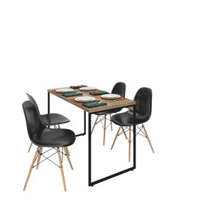 Conjunto Mesa de Jantar Industrial Eco 120x60 + 4 Cadeiras Eames Preto