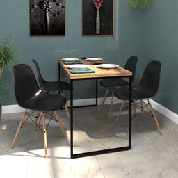 Conjunto Mesa de Jantar Industrial Eco 120x60 + 4 Cadeiras Eames Preto - 2