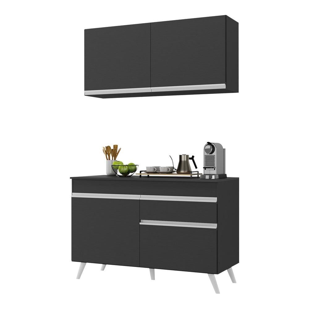 Armário de Cozinha Compacta 120cm Veneza Multimóveis V3687 Preto