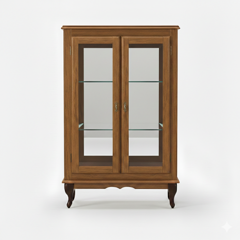 Vitrine 2 Portas Prateleiras Vidro Espelho Ecomem Clássica MDF Pés Luiz Xv - Cor Imbuia