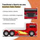 Ver imagem 3 de Cama Caminhão Solteiro Infantil Juvenil com Cabeceira Peseira Estampadas para Quarto - Vermelho