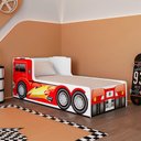 Ver imagem 1 de Cama Caminhão Solteiro Infantil Juvenil com Cabeceira Peseira Estampadas para Quarto - Vermelho