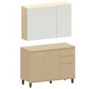 Ver imagem 1 de Kit Armário Aéreo 3 Portas e Balcão de Cozinha 120 Cm Aurora Cinza Cristal Pet/carvalho