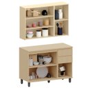 Ver imagem 3 de Kit Armário Aéreo 3 Portas e Balcão de Cozinha 120 Cm Aurora Cinza Cristal Pet/carvalho