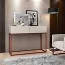 Ver imagem 1 de Aparador Bancada Off White Eros 90cm Buffet com Pes de Ferro Cobre 2 Gavetas para Hall de Entrada